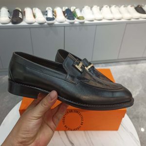 Giày lười Hermes nam màu đen da xịn hàng hiệu siêu cấp - Hình ảnh 6