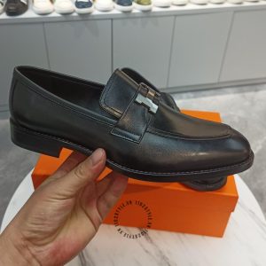 Giày lười Hermes nam da xịn màu đen hàng hiệu siêu cấp - Hình ảnh 5