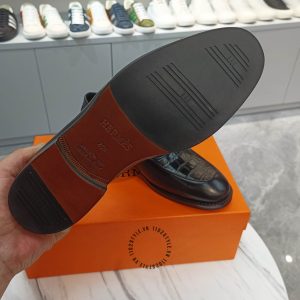 Giày lười Hermes nam màu đen da xịn hàng hiệu siêu cấp - Hình ảnh 9