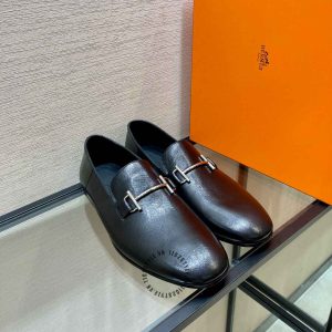 Giày lười Hermes nam da trơn logo cao cấp phiên bản hàng hiệu Like Auth - Hình ảnh 4