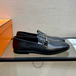 Giày lười Hermes nam da trơn logo cao cấp phiên bản hàng hiệu Like Auth - Hình ảnh 5
