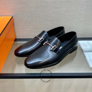 Giày lười Hermes nam da trơn logo cao cấp phiên bản hàng hiệu Like Auth - Hình ảnh 3