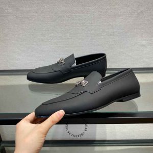 Giày lười Hermes nam da lì màu đen phiên bản hàng hiệu Like Auth - Hình ảnh 4