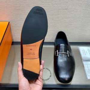 Giày lười Hermes nam da trơn logo cao cấp phiên bản hàng hiệu Like Auth - Hình ảnh 9
