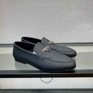 Giày lười Hermes nam da lì màu đen phiên bản hàng hiệu Like Auth - Hình ảnh 2