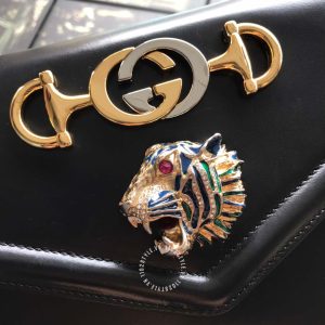 Túi xách Gucci nữ da trơn màu đen logo cao cấp hàng hiệu - Hình ảnh 5