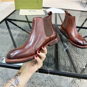 Giày Gucci Chelsea Boot nam màu nâu đỏ hàng hiệu cao cấp - Ảnh 5