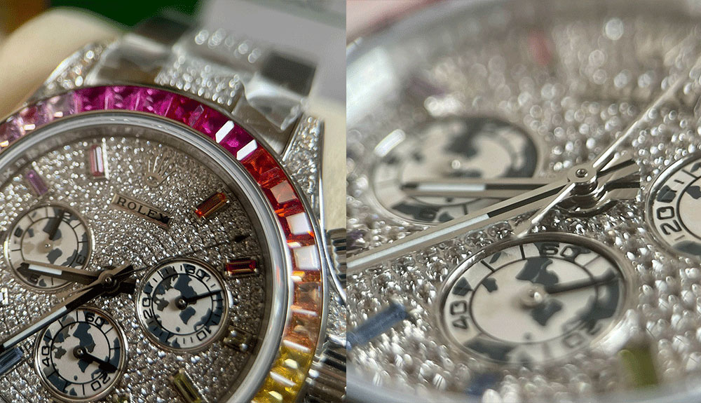 Mặt kính của sản phẩm đồng hồ Rolex siêu cấp Super Fake chính là Sapphire nguyên khối.