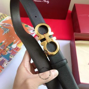 Thắt lưng Salvatore Ferragamo nam mặt logo vàng dây đen - Ảnh 2