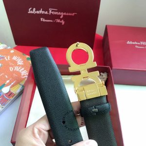 Thắt lưng Salvatore Ferragamo nam mặt logo vàng dây đen - Ảnh 5