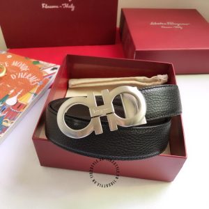 Dây nịt nam Salvatore Ferragamo dây da sần màu bạc cao cấp - Ảnh 2