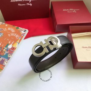 Dây nịt nam Salvatore Ferragamo dây da sần màu bạc cao cấp - Ảnh 3