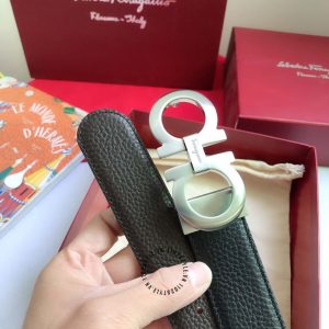 Dây nịt nam Salvatore Ferragamo dây da sần màu bạc cao cấp - Ảnh 6