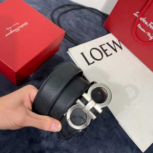 Dây nịt nam Salvatore Ferragamo da sần màu đen mặt khoá bạc - Hình ảnh 2