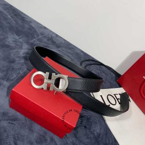 Dây nịt nam Salvatore Ferragamo da sần màu đen mặt khoá bạc - Hình ảnh 6