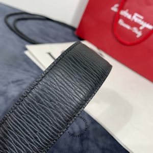 Dây nịt nam Salvatore Ferragamo da sần màu đen mặt khoá bạc - Hình ảnh 7