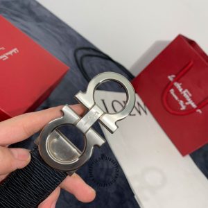 Dây nịt nam Salvatore Ferragamo da sần màu đen mặt khoá bạc - Hình ảnh 8