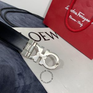 Dây nịt nam Salvatore Ferragamo da sần màu đen mặt khoá bạc - Hình ảnh 4