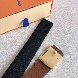 Thắt lưng nam Louis Vuitton mặt màu vàng dây da đen sần - Ảnh 6