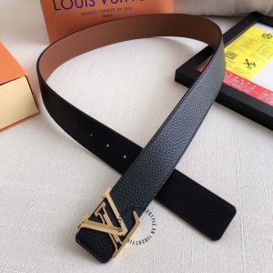 Thắt lưng nam Louis Vuitton mặt màu vàng dây da đen sần - Ảnh 4