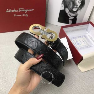 Thắt lưng nam Salvatore Ferragamo dây đen hoạ tiết monogram - Hình ảnh 4
