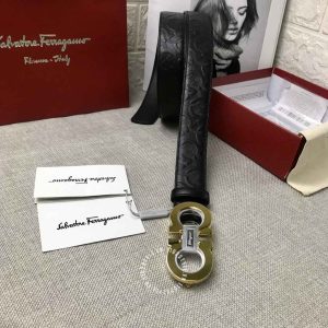 Thắt lưng nam Salvatore Ferragamo dây đen hoạ tiết monogram - Hình ảnh 8