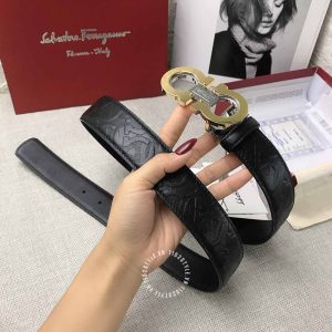 Thắt lưng nam Salvatore Ferragamo dây đen hoạ tiết monogram - Hình ảnh 5