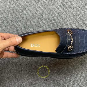 Giày hàng hiệu cao cấp Loafer Dior màu xanh than vân cá sấu - Hình ảnh 7