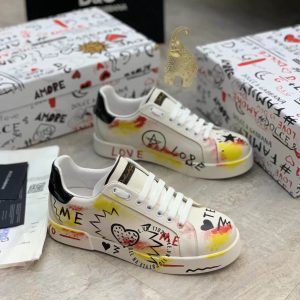 Giày sneaker D&G unisex màu trắng phối hoạ tiết vàng nổi bật - Ảnh 2