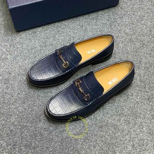 Giày hàng hiệu cao cấp Loafer Dior màu xanh than vân cá sấu - Hình ảnh 4
