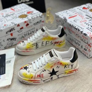 Giày sneaker D&G unisex màu trắng phối hoạ tiết vàng nổi bật - Ảnh 3