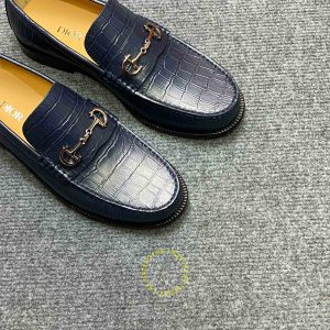Giày hàng hiệu cao cấp Loafer Dior màu xanh than vân cá sấu - Hình ảnh 3