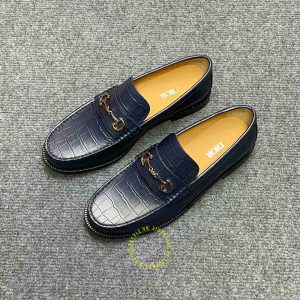 Giày hàng hiệu cao cấp Loafer Dior màu xanh than vân cá sấu - Hình ảnh 2