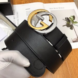 Dây nịt Gucci nam mặt màu vàng phối bạc replica 1:1 - Ảnh 6