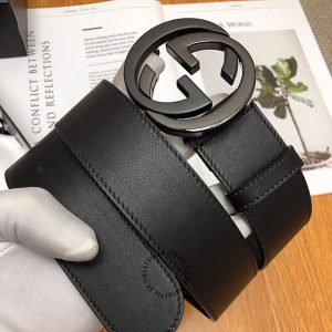 Dây nịt Gucci nam mặt khóa bấm dây da đen trơn cao cấp - Ảnh 3