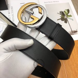 Dây nịt Gucci nam mặt màu vàng phối bạc replica 1:1 - Ảnh 3