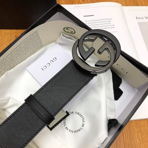 Dây nịt Gucci nam mặt khóa bấm dây da đen trơn cao cấp - Ảnh 7