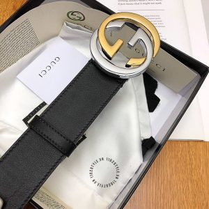 Dây nịt Gucci nam mặt màu vàng phối bạc replica 1:1 - Ảnh 7