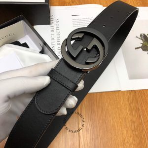 Dây nịt Gucci nam mặt khóa bấm dây da đen trơn cao cấp - Ảnh 5