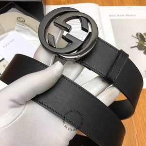 Dây nịt Gucci nam mặt khóa bấm dây da đen trơn cao cấp - Ảnh 2