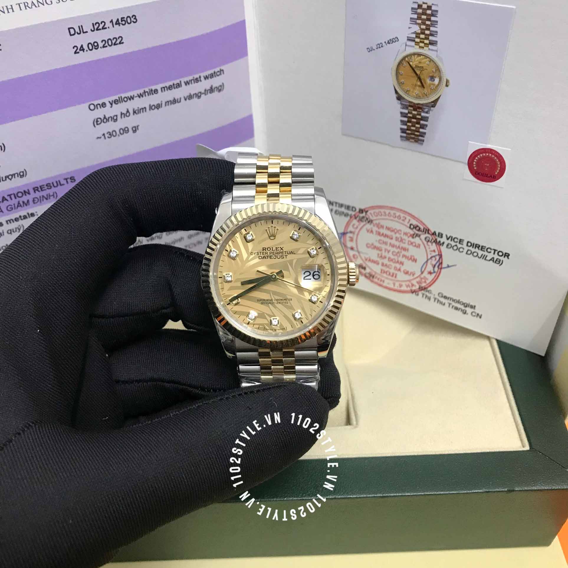 Đồng hồ Rolex vàng khối 18K Datejust 36 126233 Palm