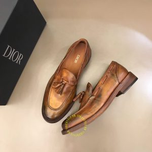 Giày fake loại 1 Loafer Dior nam da mềm màu nâu da bò - Hình ảnh 2