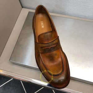 Giày fake 1 cao cấp Loafer Dior nam da mềm màu nâu da bò - Ảnh 4