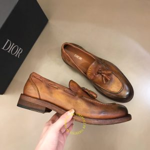 Giày fake loại 1 Loafer Dior nam da mềm màu nâu da bò - Hình ảnh 3