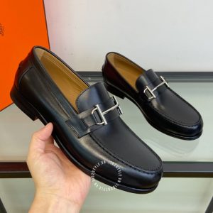Giày Loafer Hermes nam màu đen da trơn cao cấp hàng hiệu - Hình ảnh 4