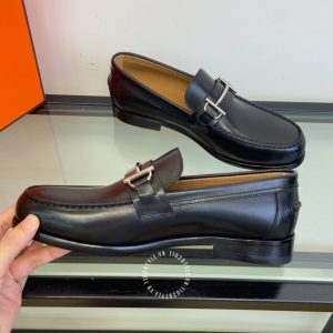 Giày Loafer Hermes nam màu đen da trơn cao cấp hàng hiệu - Hình ảnh 5