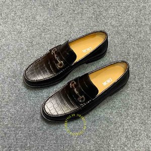 Giày replica 1:1 chính hãng Loafer Dior màu đen vân cá sấu - Hình ảnh 2