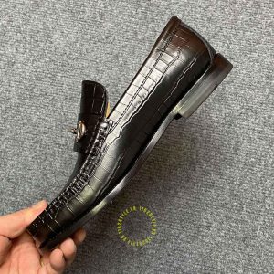 Giày replica 1:1 chính hãng Loafer Dior màu đen vân cá sấu - Hình ảnh 6