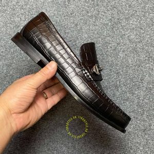 Giày replica 1:1 chính hãng Loafer Dior màu đen vân cá sấu - Hình ảnh 5