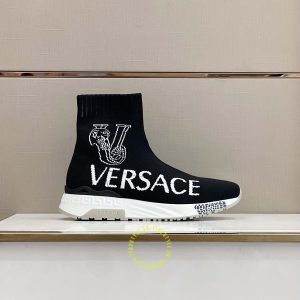 Giày replica Versace Sneaker Flyknit màu đen họa tiết trắng - Ảnh 4